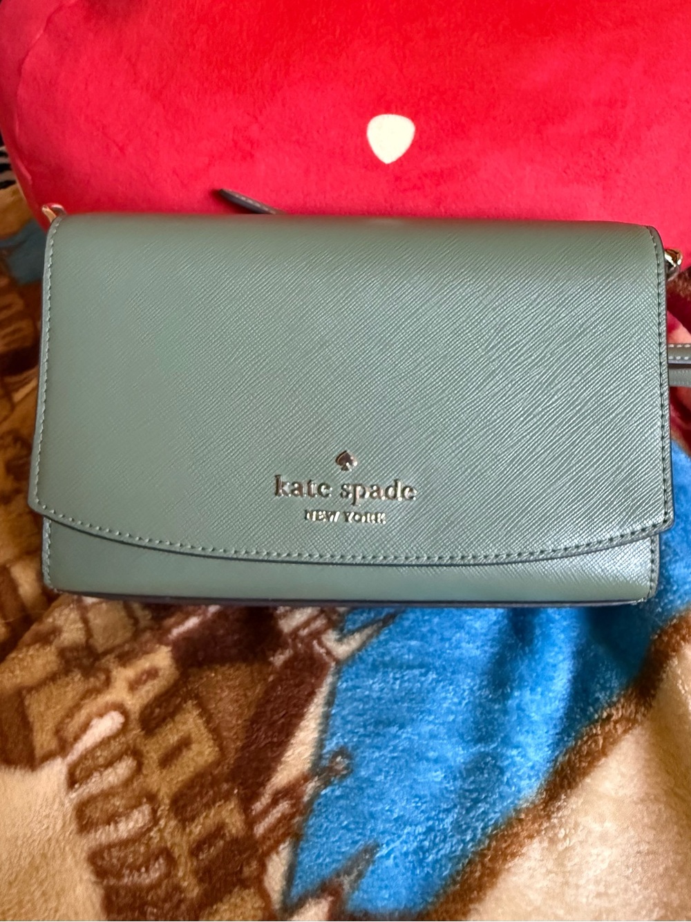 kate spade Olive Saffiano Leather Crossbody with Gold Logo